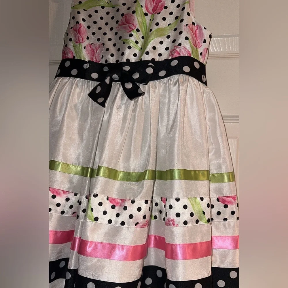 Rare Editions White Tank Dress with a Polka Dot and Tulip Pattern